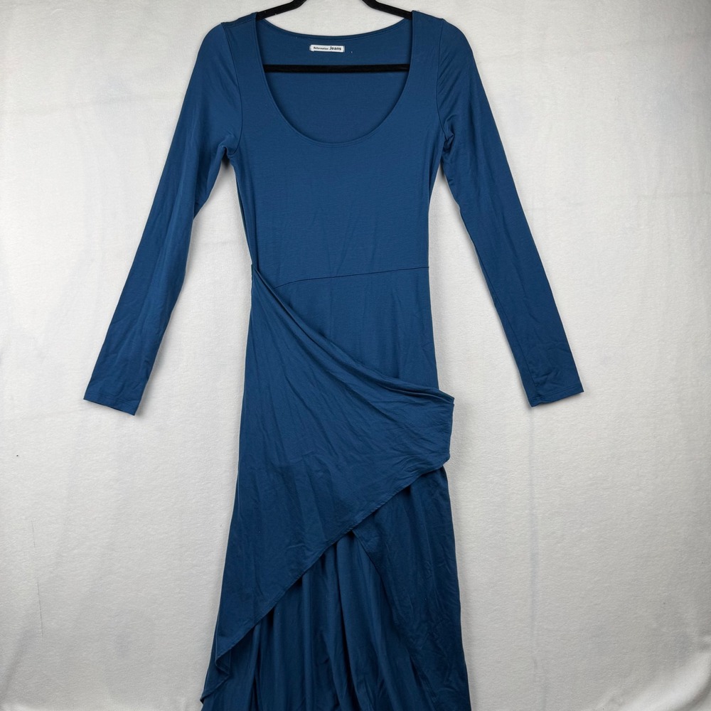 Reformation‎ Jeans Blue Long Sleeve Tencel Lyocell Wrap Midi Dress Women's S